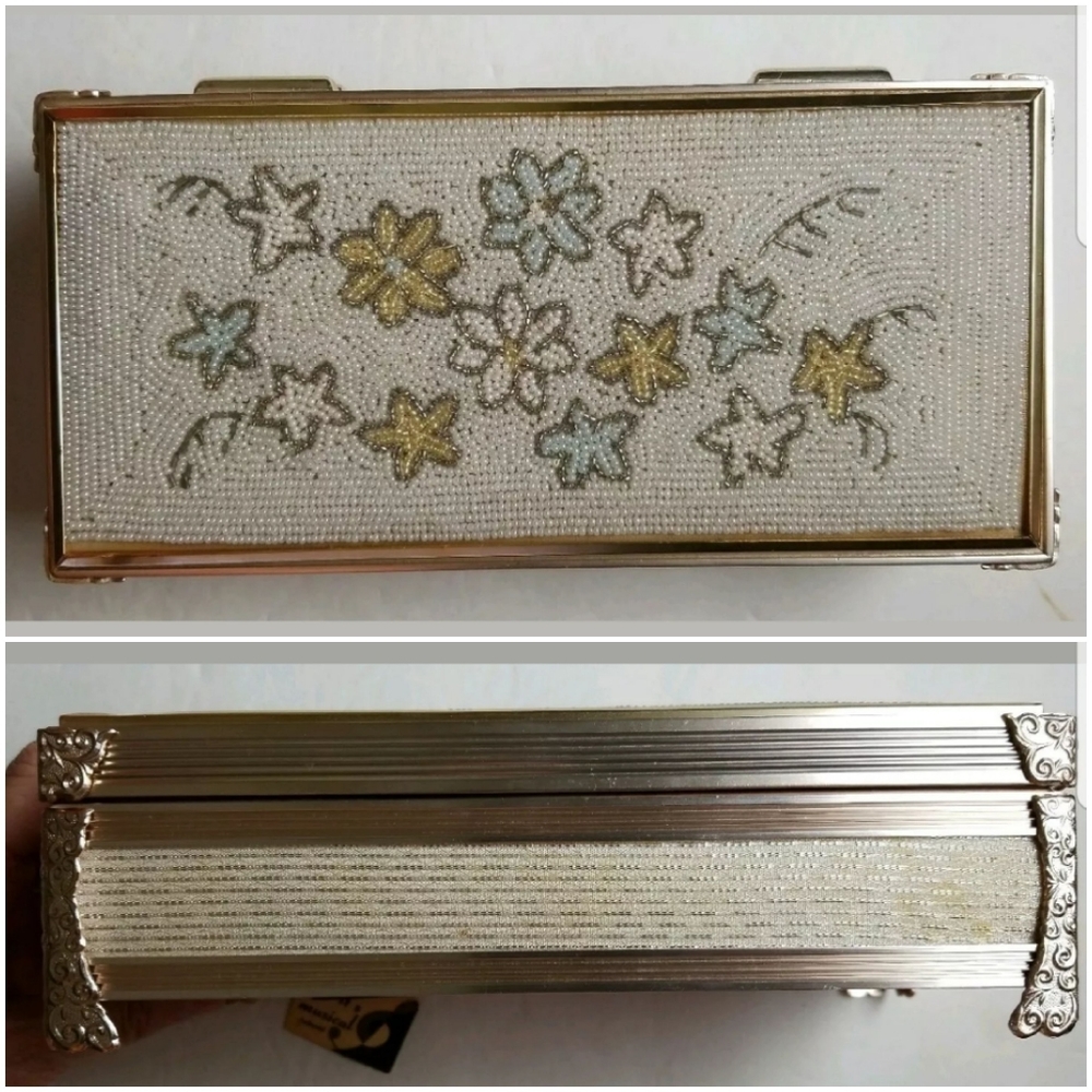 Vintage 70's Schmid LOVE STORY Music Jewelry Box Intricately Beaded